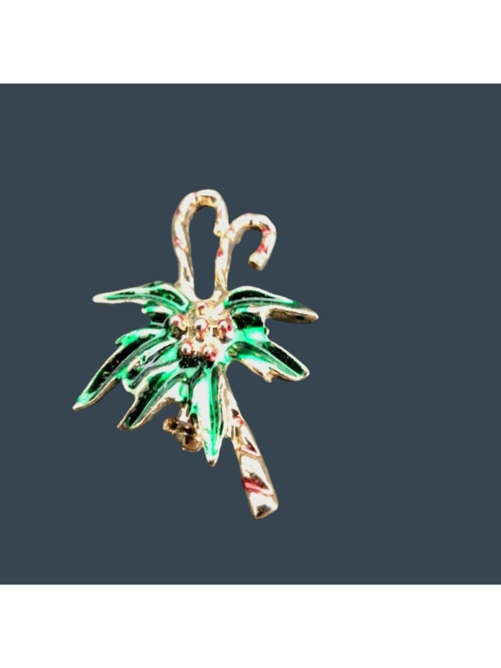 Christmas Candy Cane Pin Brooch Holly Berry Vintage Holiday Jewelry Gold Enamel - Picture 4 of 5